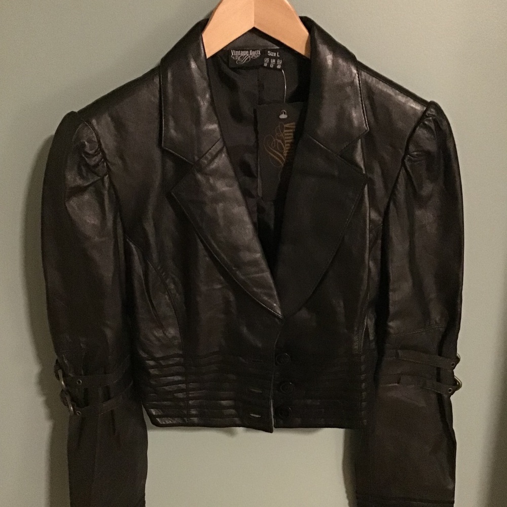 Genuine Leather Moto Cropped Jacket
